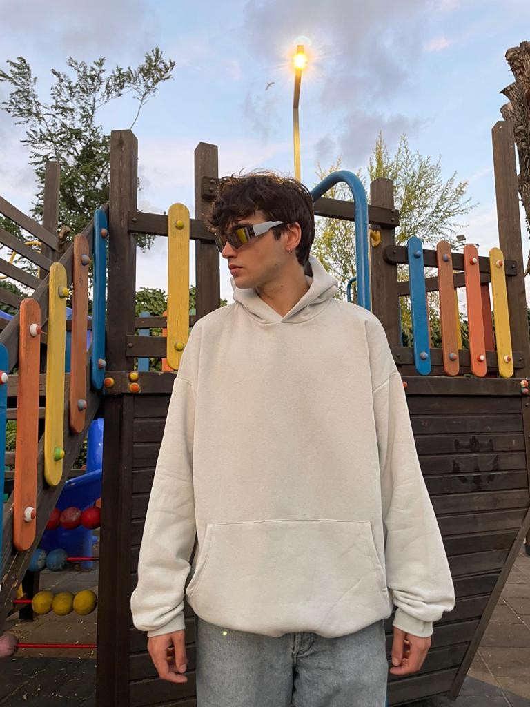 Taş Gri Basic Hoodie