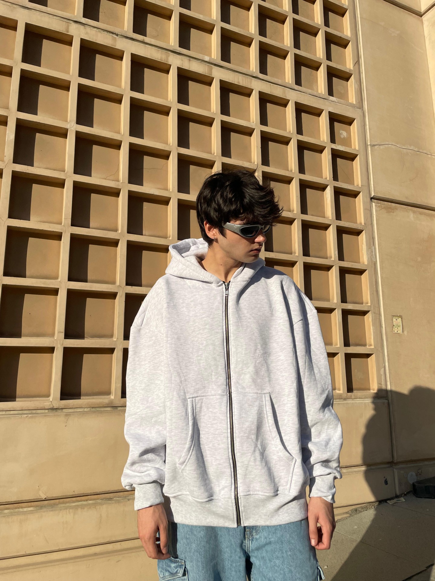Znc Studio Premium Gri Basic Zip Hoodie