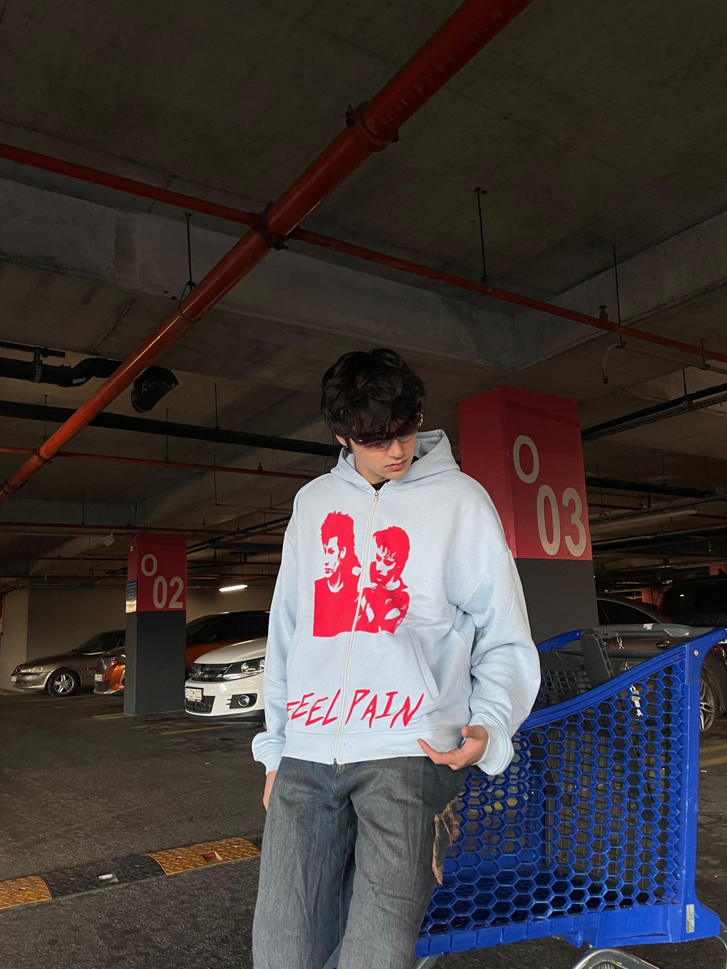 Feel Pain Red Print Zip Hoodie