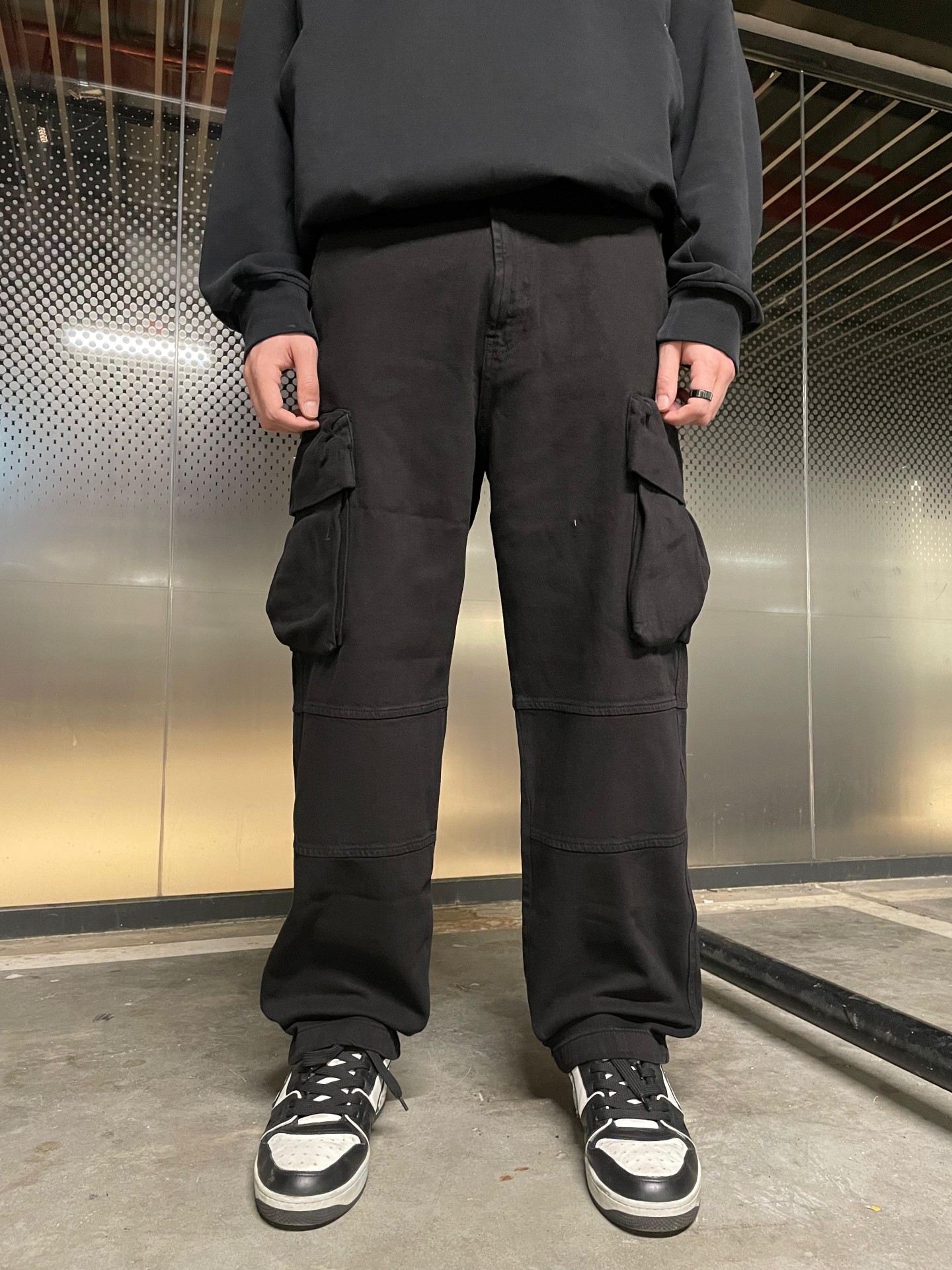 Kargo Cepli Siyah Baggy Pantolon