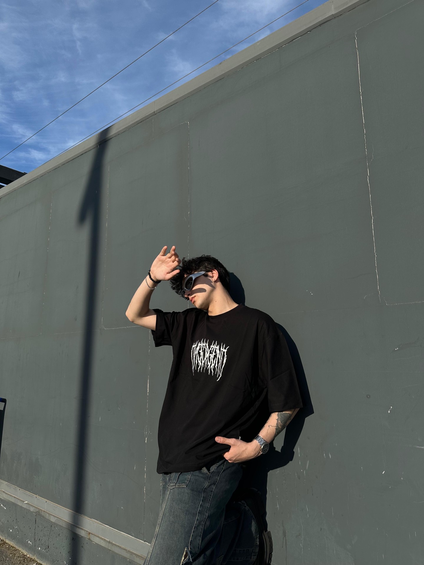 Emergeny Print Black Oversize Tshirt