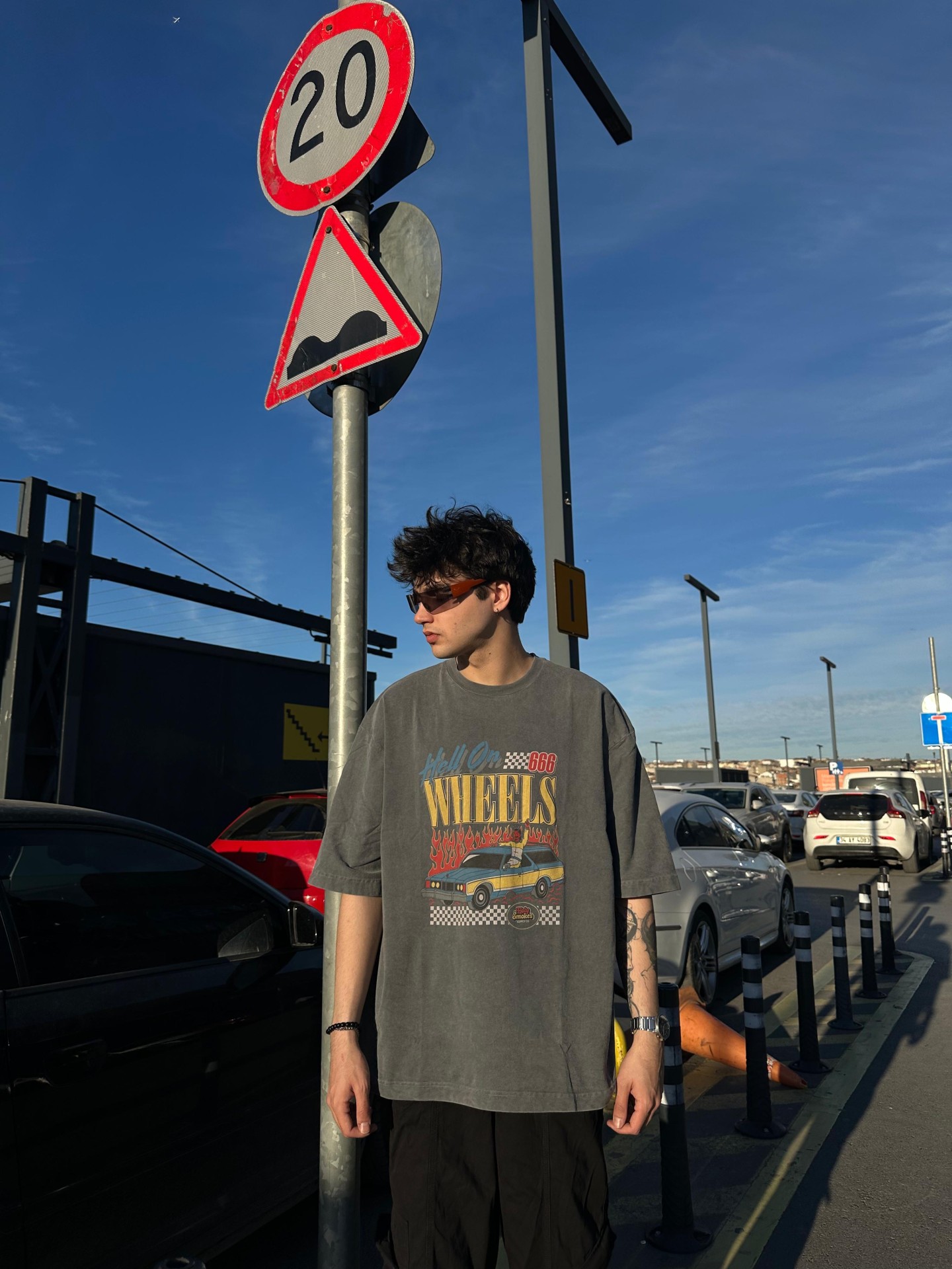 Wheels Fire Acid Wash Tshirt