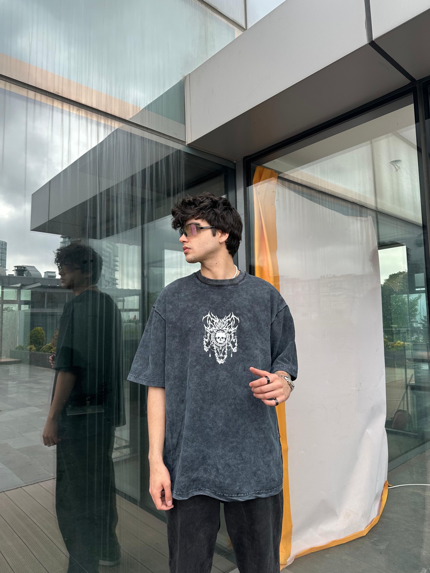 Acid Wash Skeleton Oversize T-shirt 