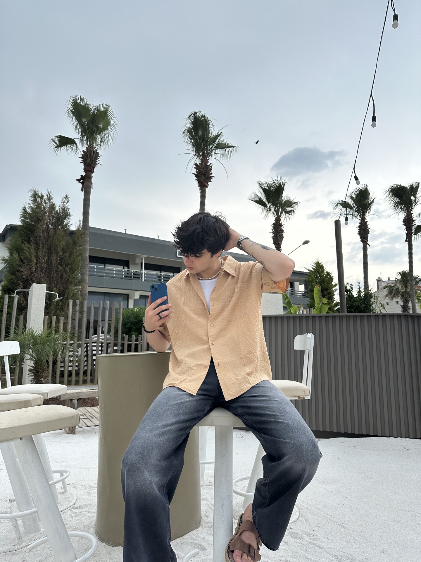 Linen Collection Kısa Kollu Taba  Keten Gömlek 