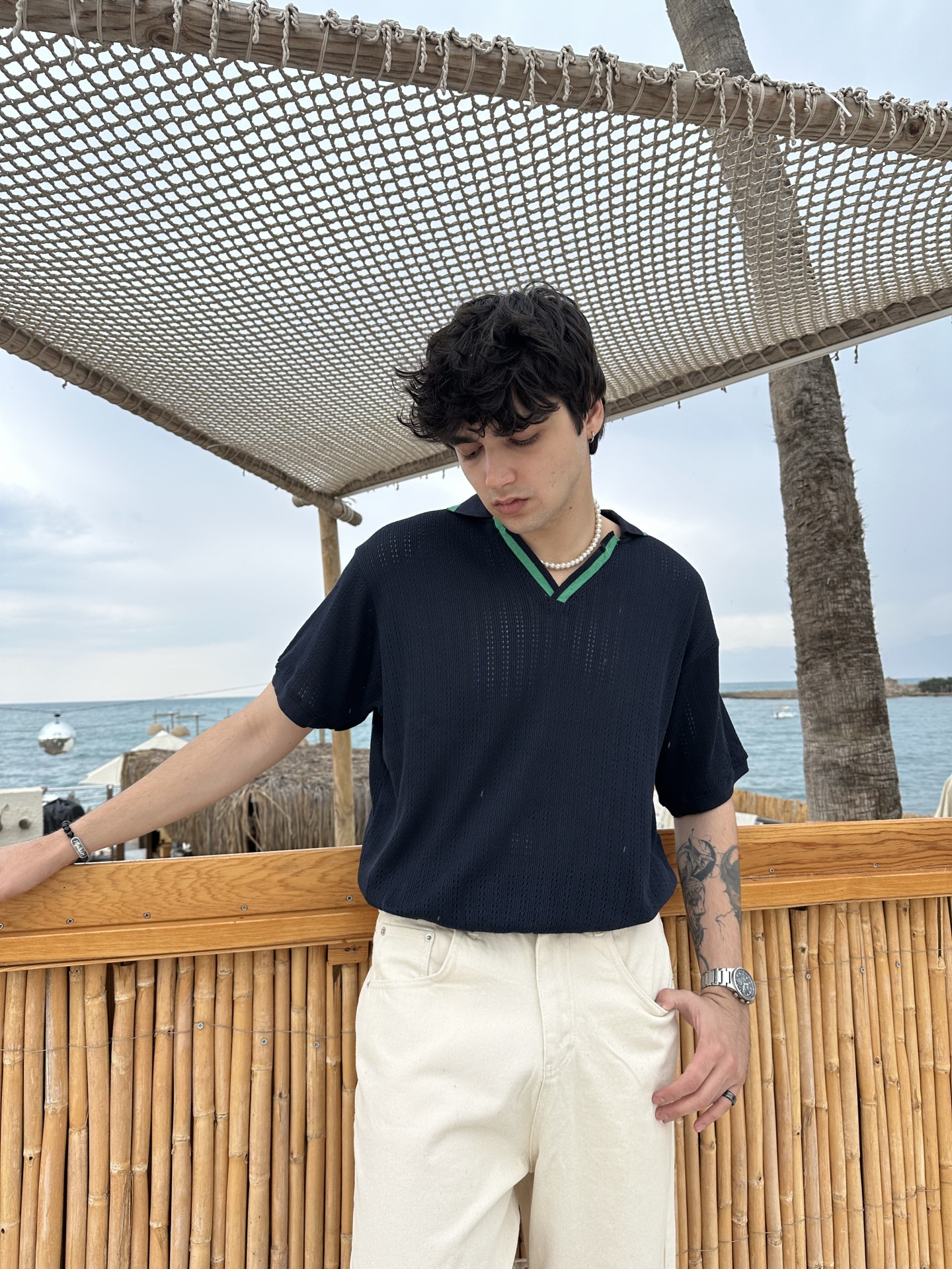 Linen Collection Lacivert Polo Yaka Triko Tshirt	
