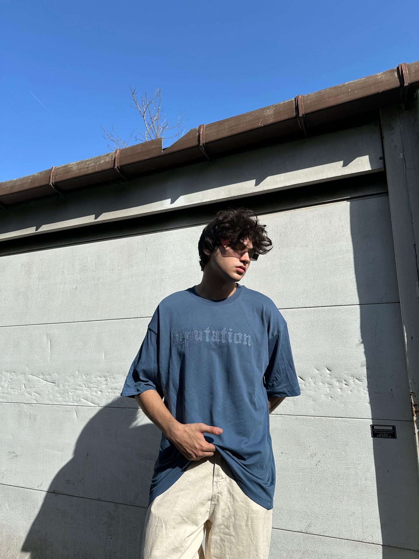 Reputation Nakış Detail Blue Oversize T-Shirt 