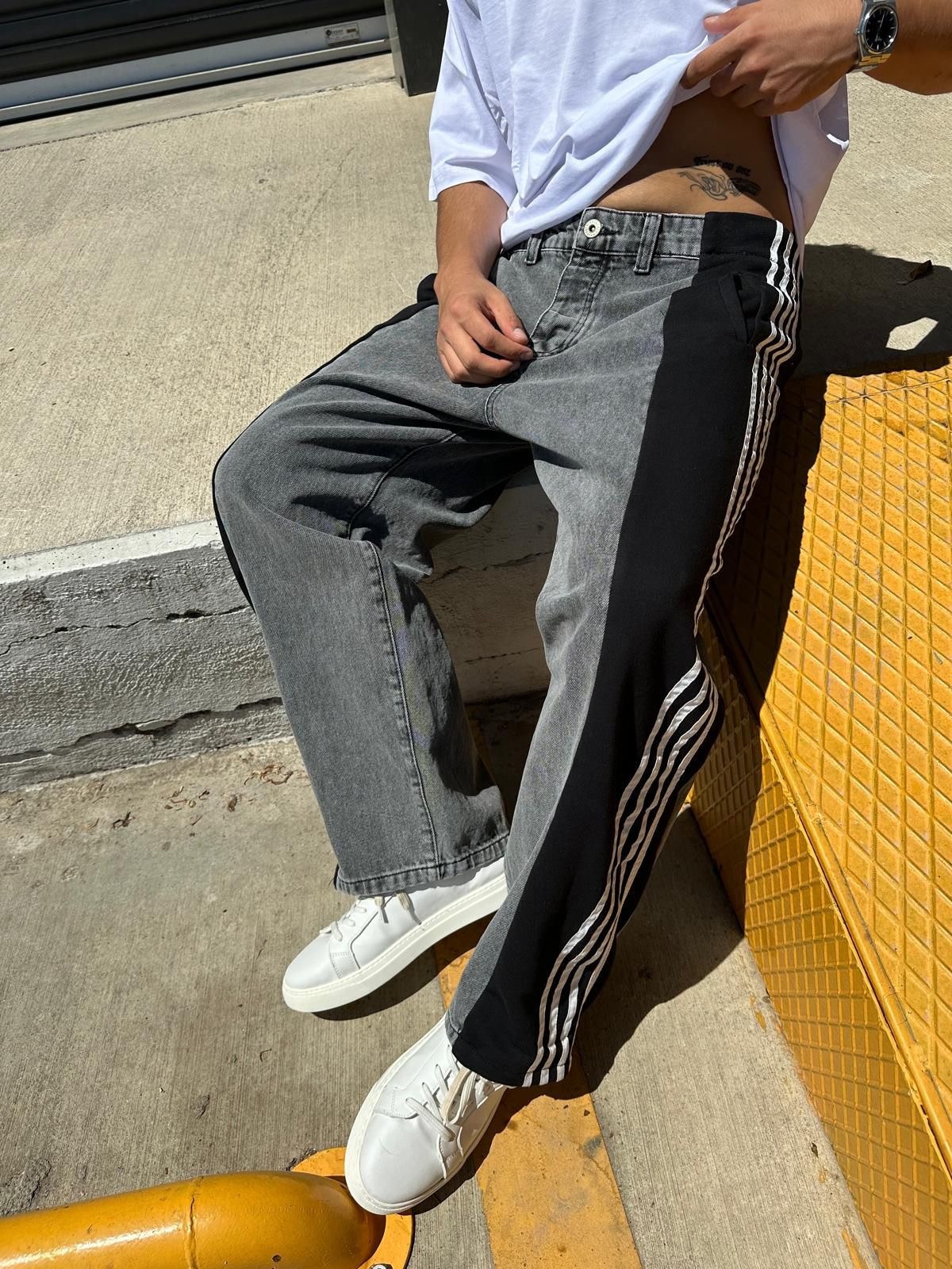 Gri Şerit Detaylı Double Baggy Jean