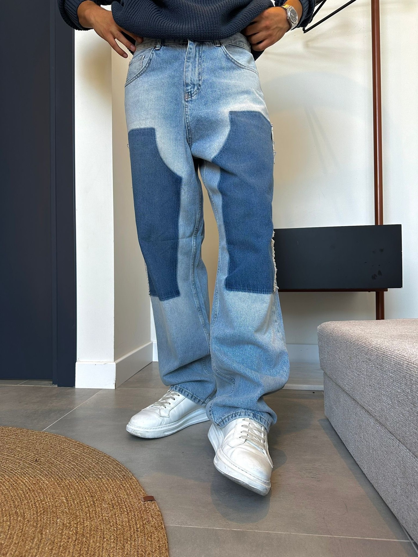 Blue Patchwork Premium Baggy Jean