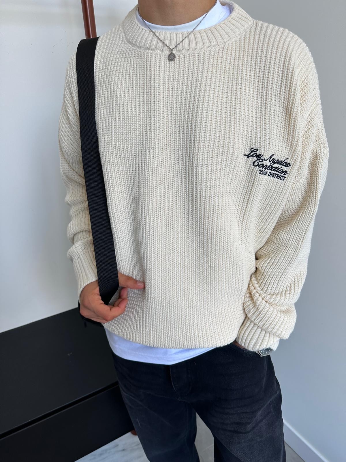 Los Angeles Bej Oversize Triko Kazak