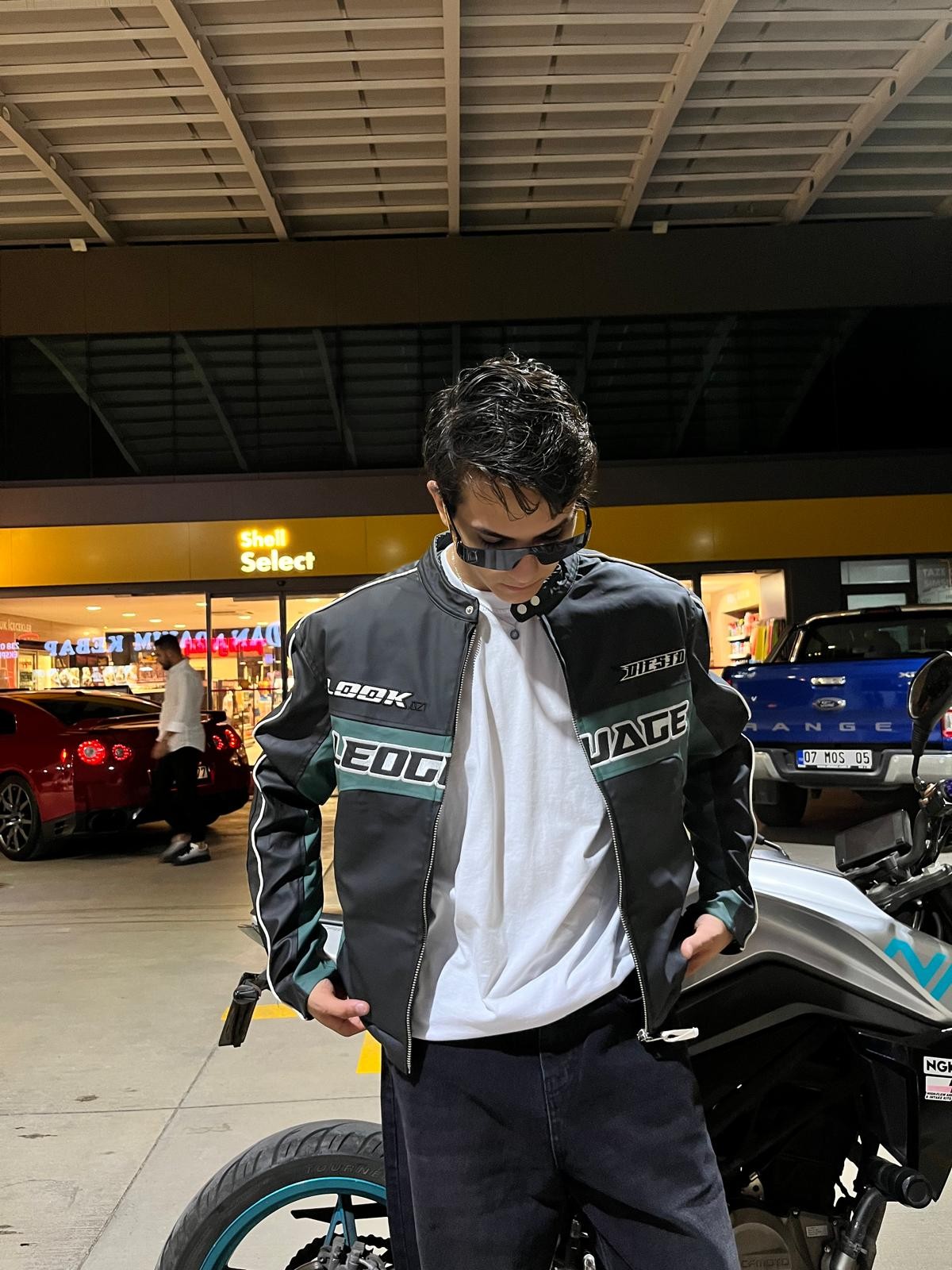 Look Leoguage Speed Motor Siyah Yeşil Deri Ceket