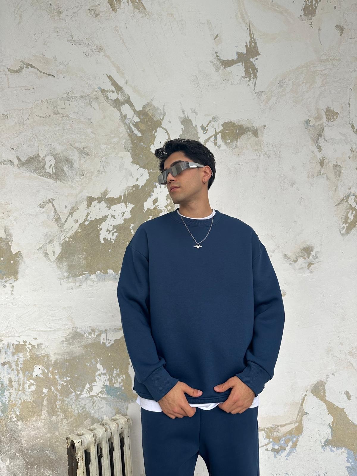 İndigo Mavisi Oversize Basic Sweatshirt