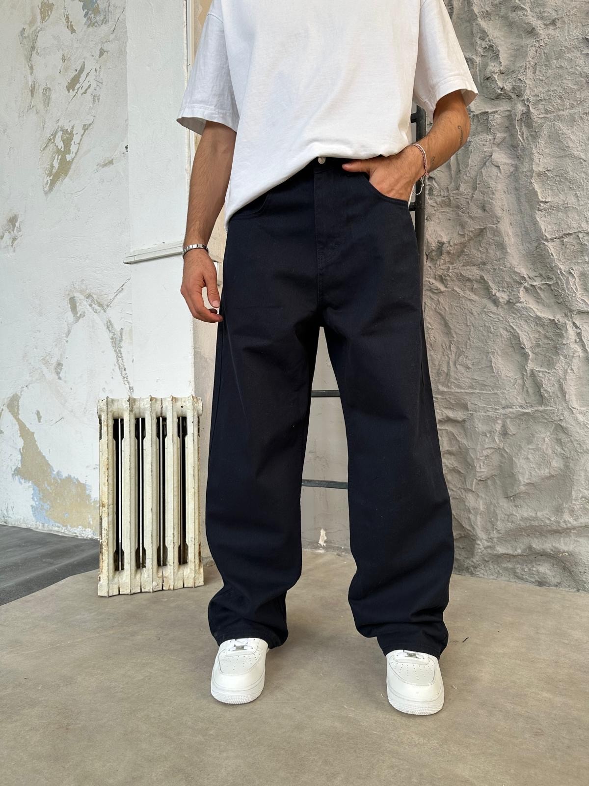 Lacivert Gabardin Baggy Pantolon