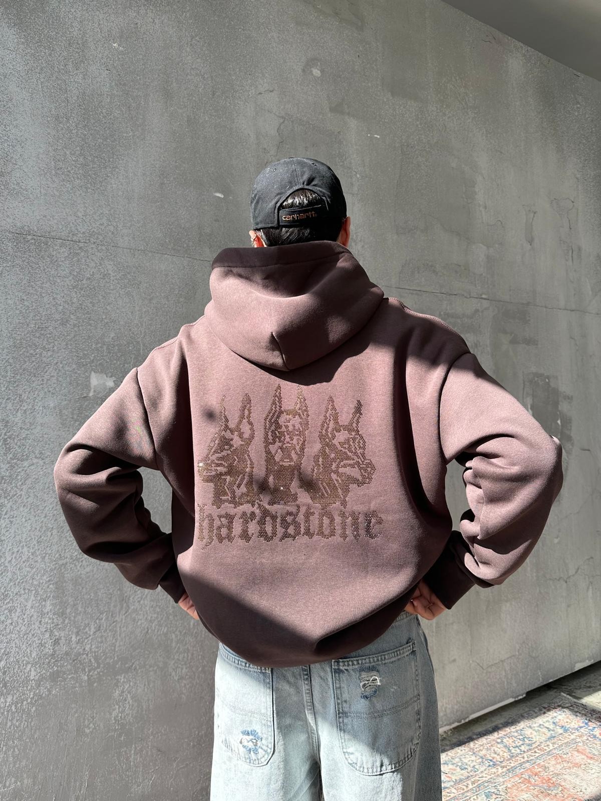 Hardstone Taş Detaylı Brown Hoodie