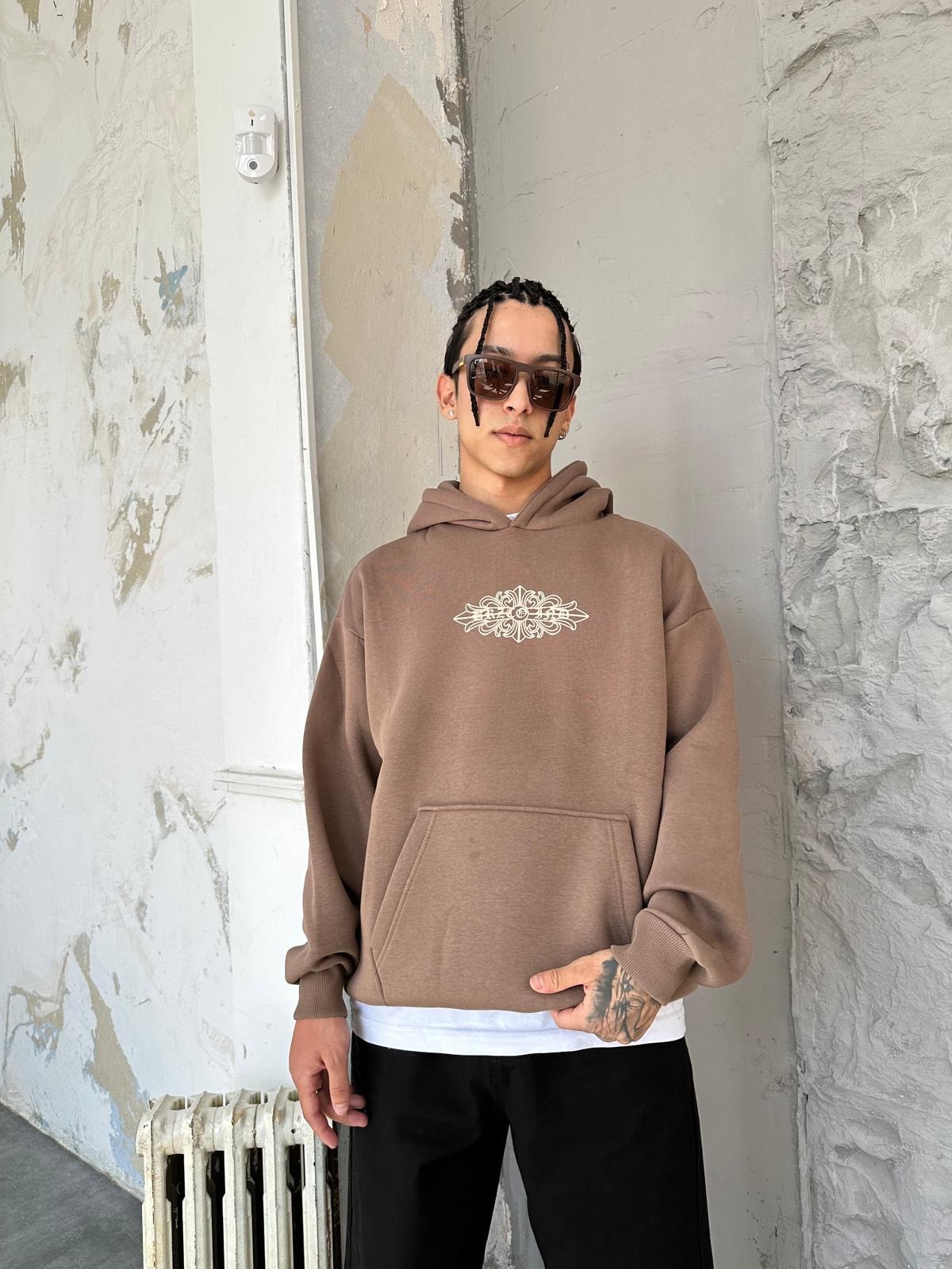 Font Back Print Brown Hoodie 