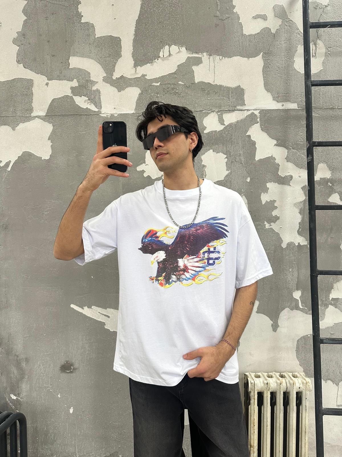 Eagle Fire Print White Tshirt 