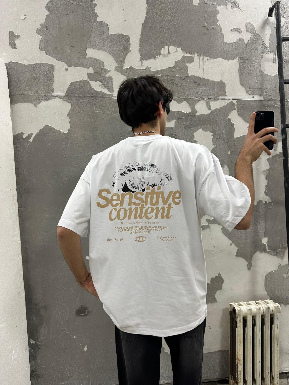 Sensetive Content Print  Beyaz Tshirt