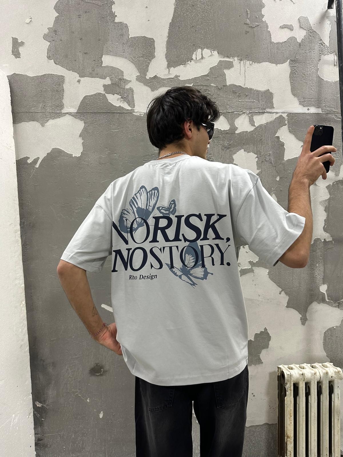 No Risk No Story Füme Ovesize Tshirt