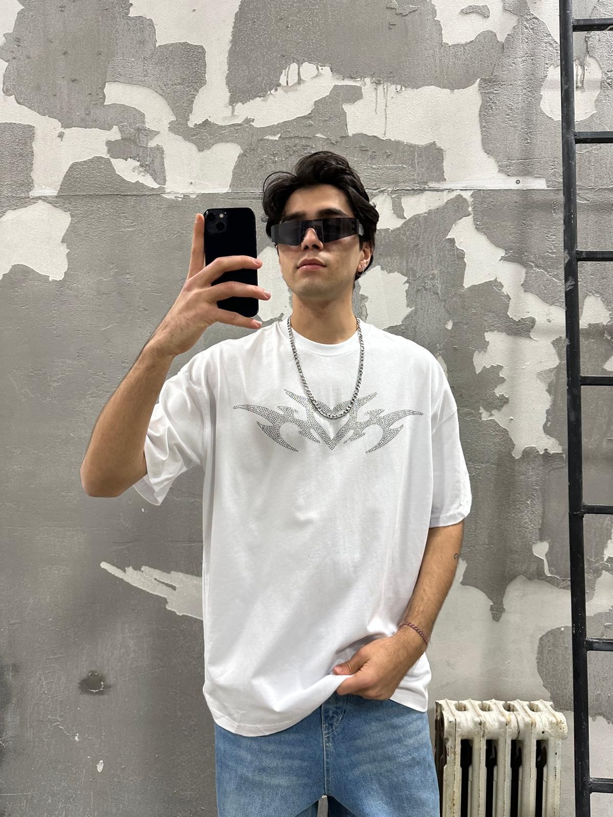 Heart Fly Taş Detail White T-shirt 