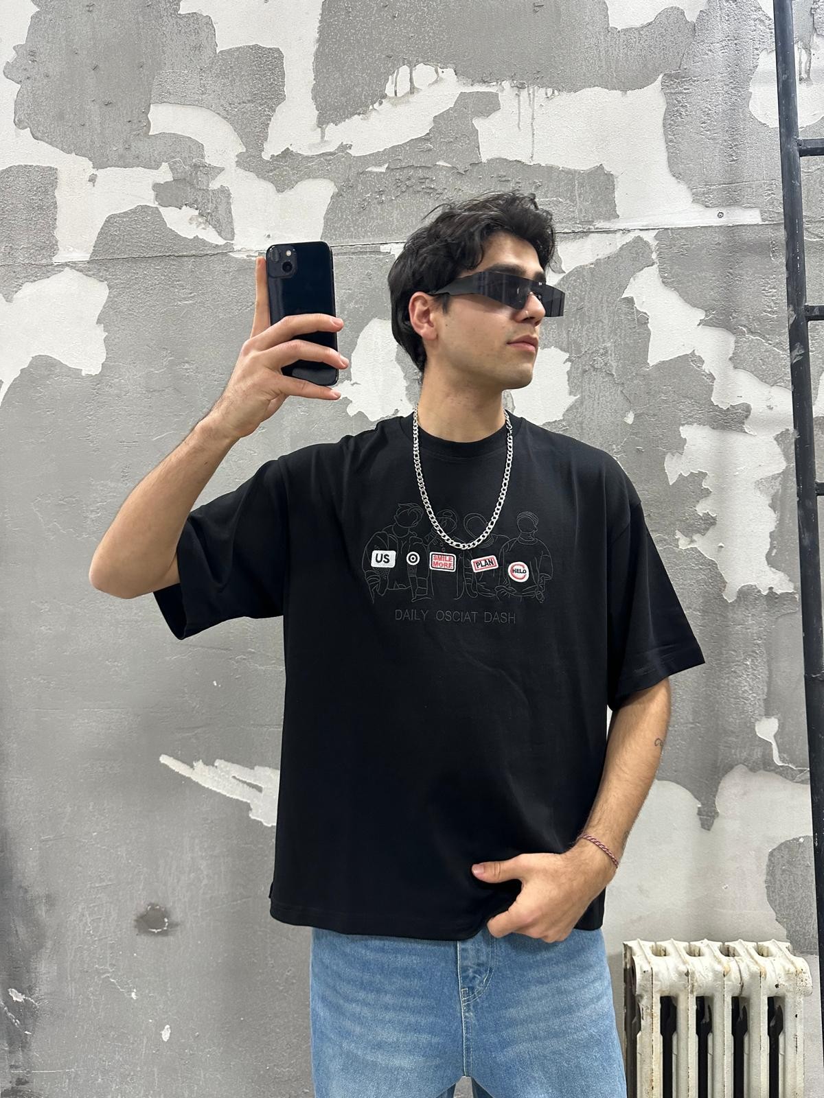 Daily Oscait Print Siyah T-shirt