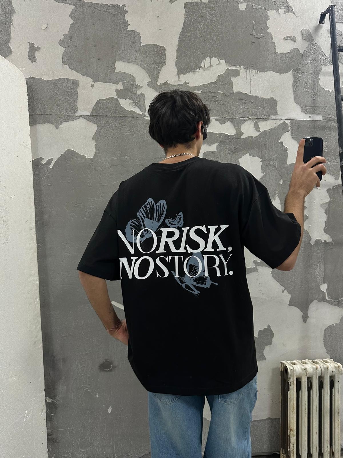 No Risk No Story Print Siyah Tshirt 