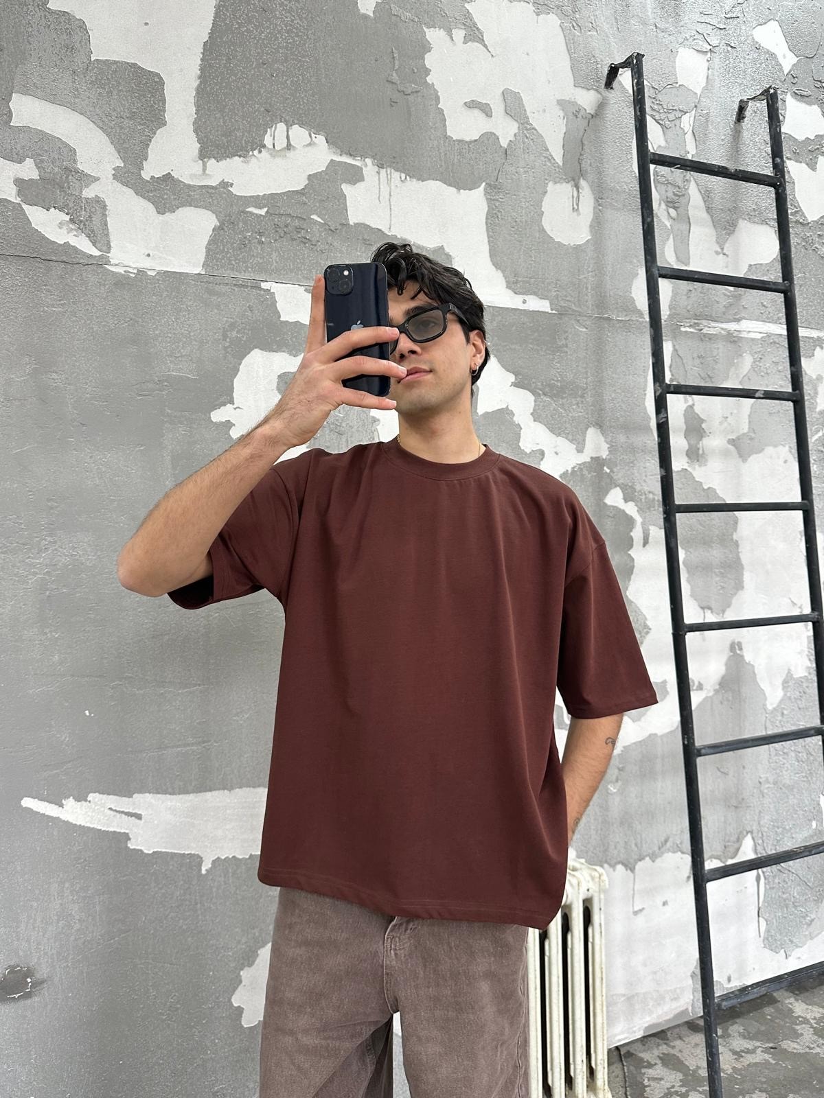 Kahve Oversize Basic T-Shirt