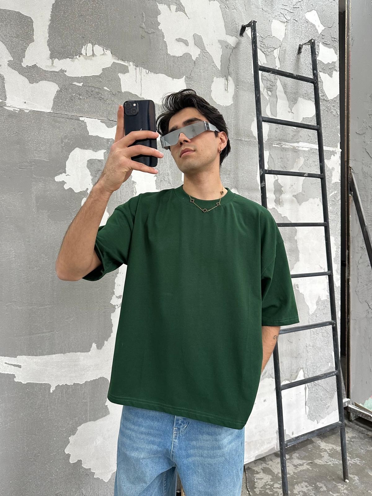Yeşil Oversize Basic T-Shirt