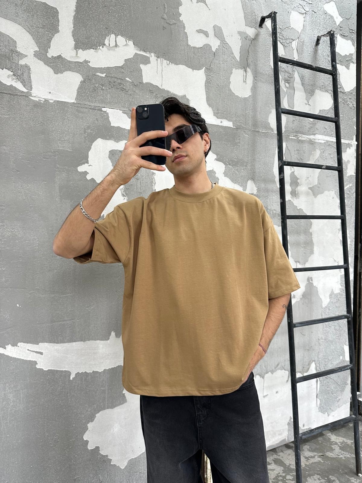 Soft Kahve Oversize Basic T-Shirt