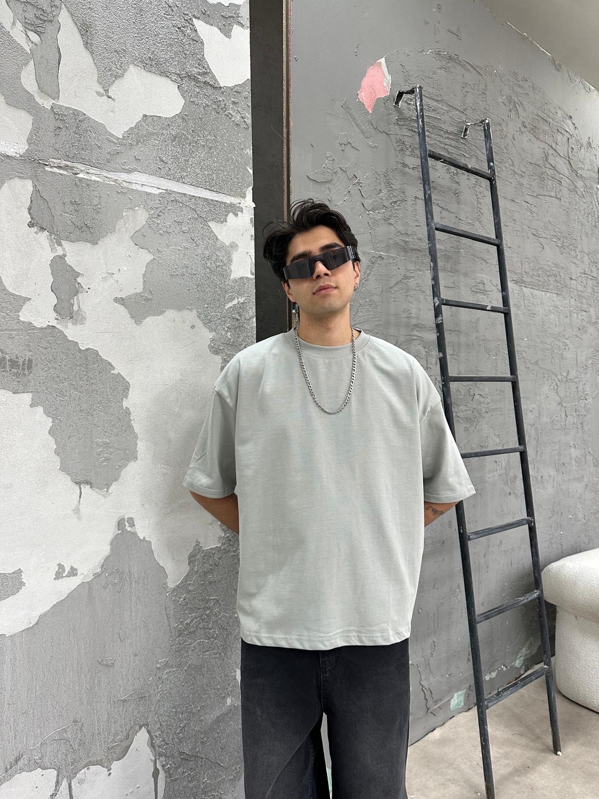 Boyama Gri Oversize Basic T-Shirt	