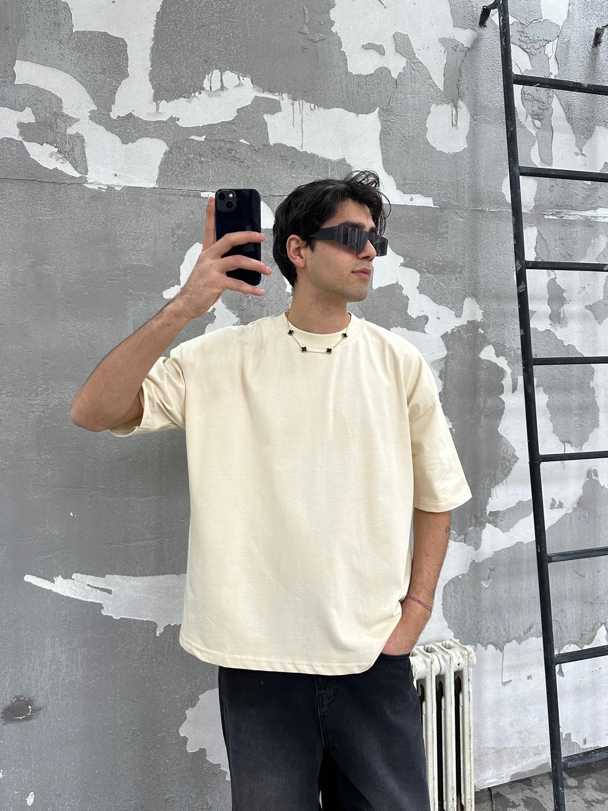Bej Oversize Basic T-Shirt