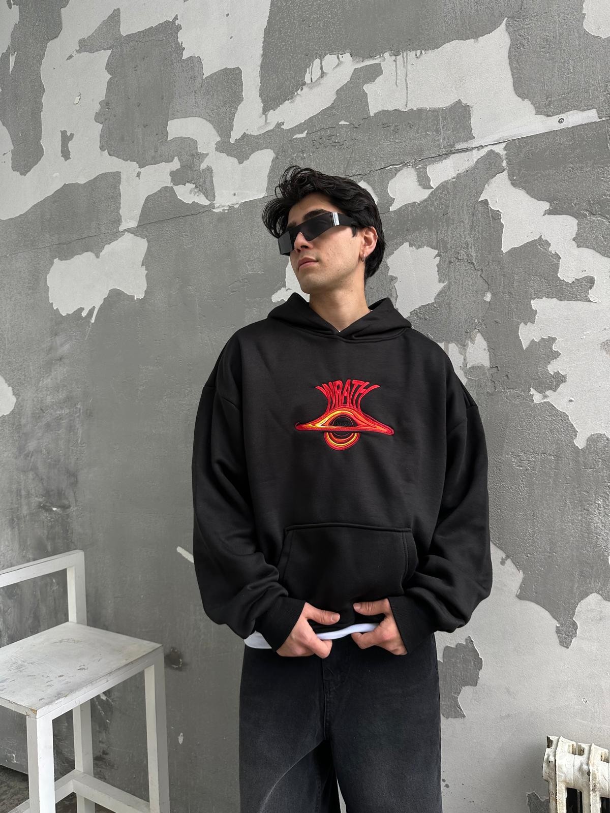 Wrath Nakışlı Siyah Hoodie
